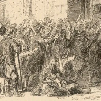 People outside a workhouse